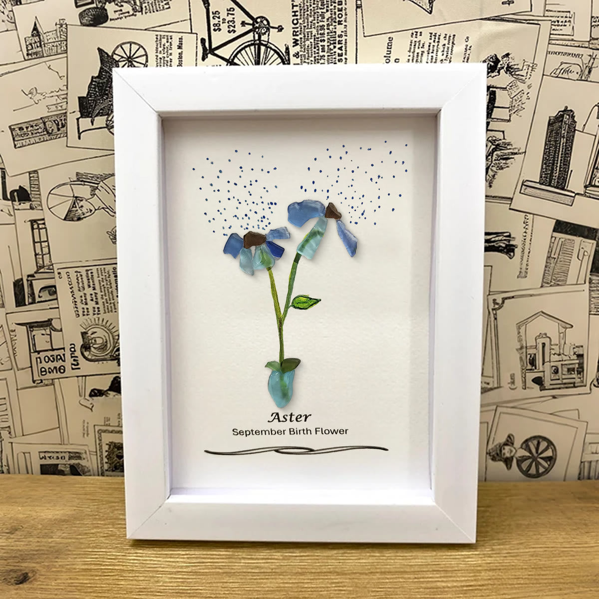 September Birth Flower Aster Sea Glass Framed Art - image 3