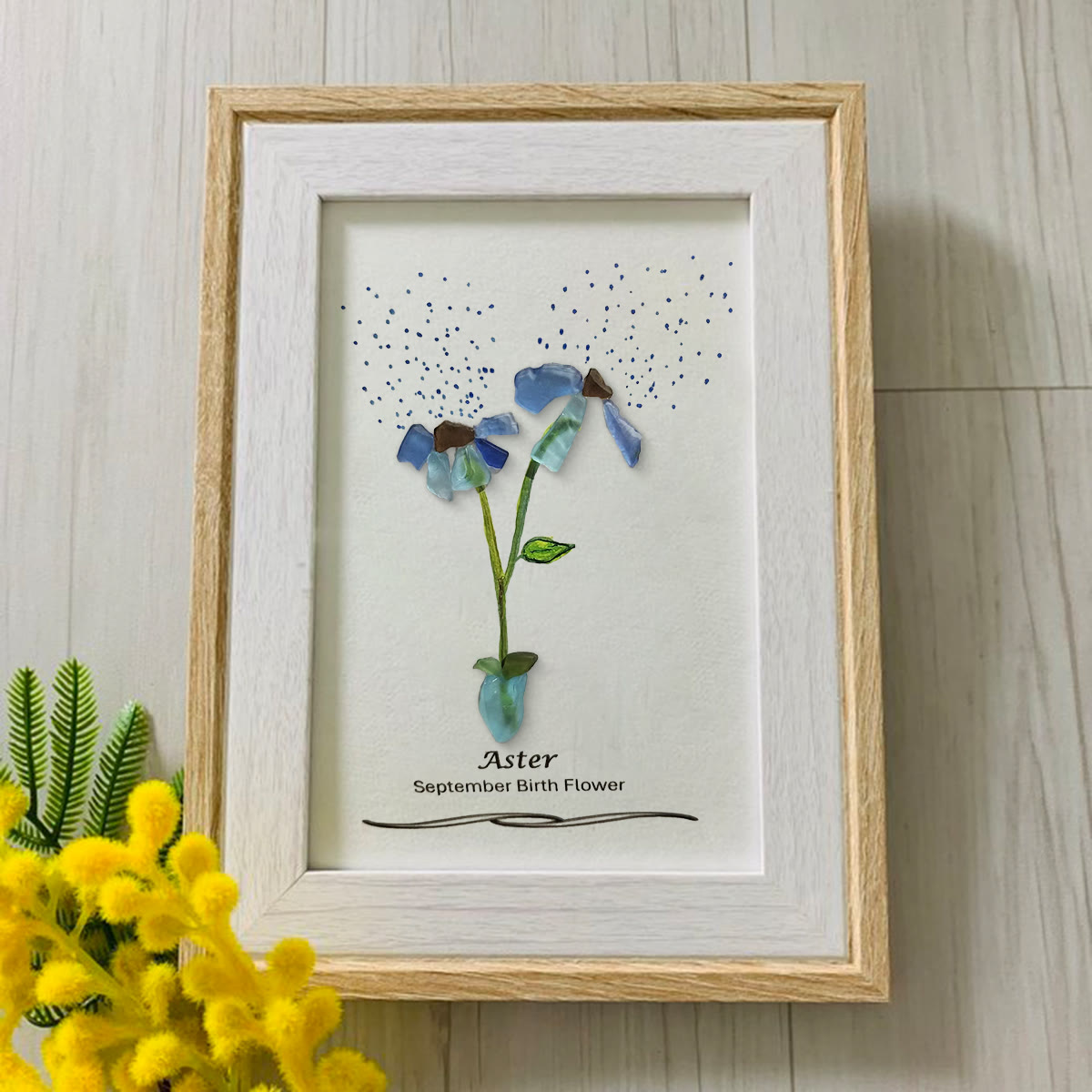 September Birth Flower Aster Sea Glass Framed Art - image 0