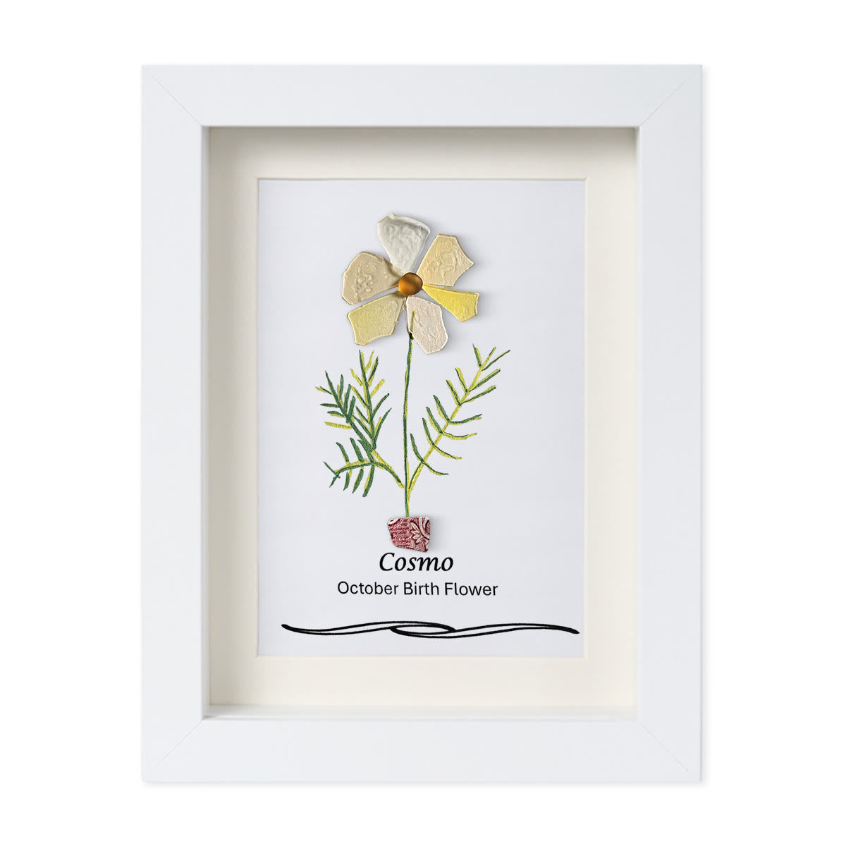 October Birth Flower Cosmo Sea Glass Framed Art - White - 8" X 6" - image 11