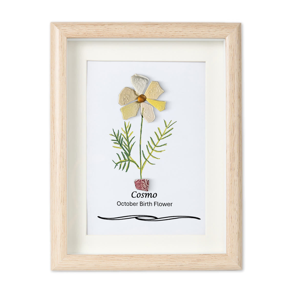 October Birth Flower Cosmo Sea Glass Framed Art - Oak - 8" X 6" - image 8