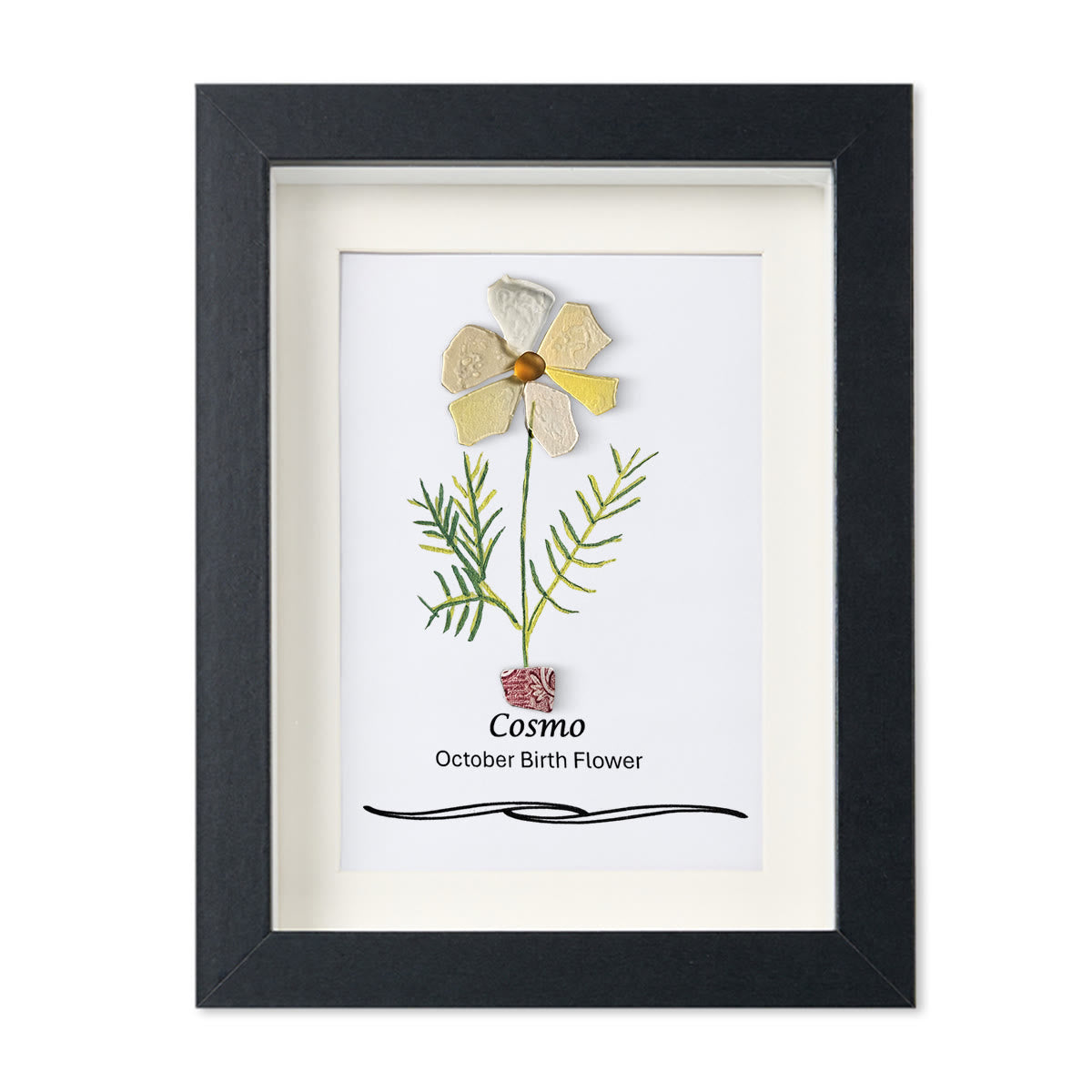 October Birth Flower Cosmo Sea Glass Framed Art - Black - 8" X 6" - image 10