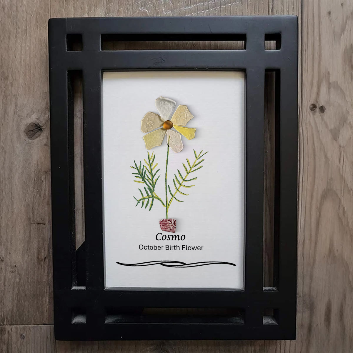 October Birth Flower Cosmo Sea Glass Framed Art - image 6