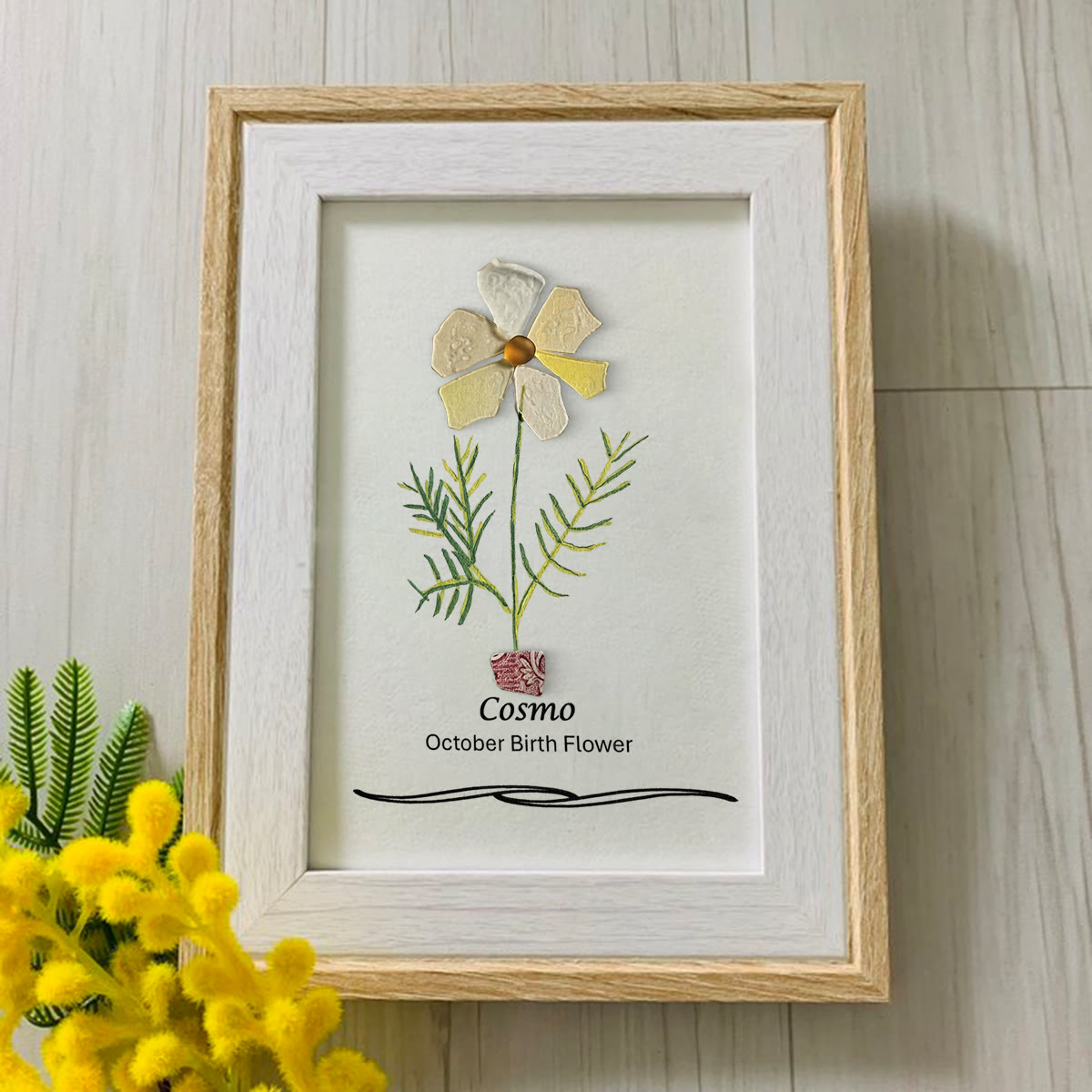 October Birth Flower Cosmo Sea Glass Framed Art - image 0