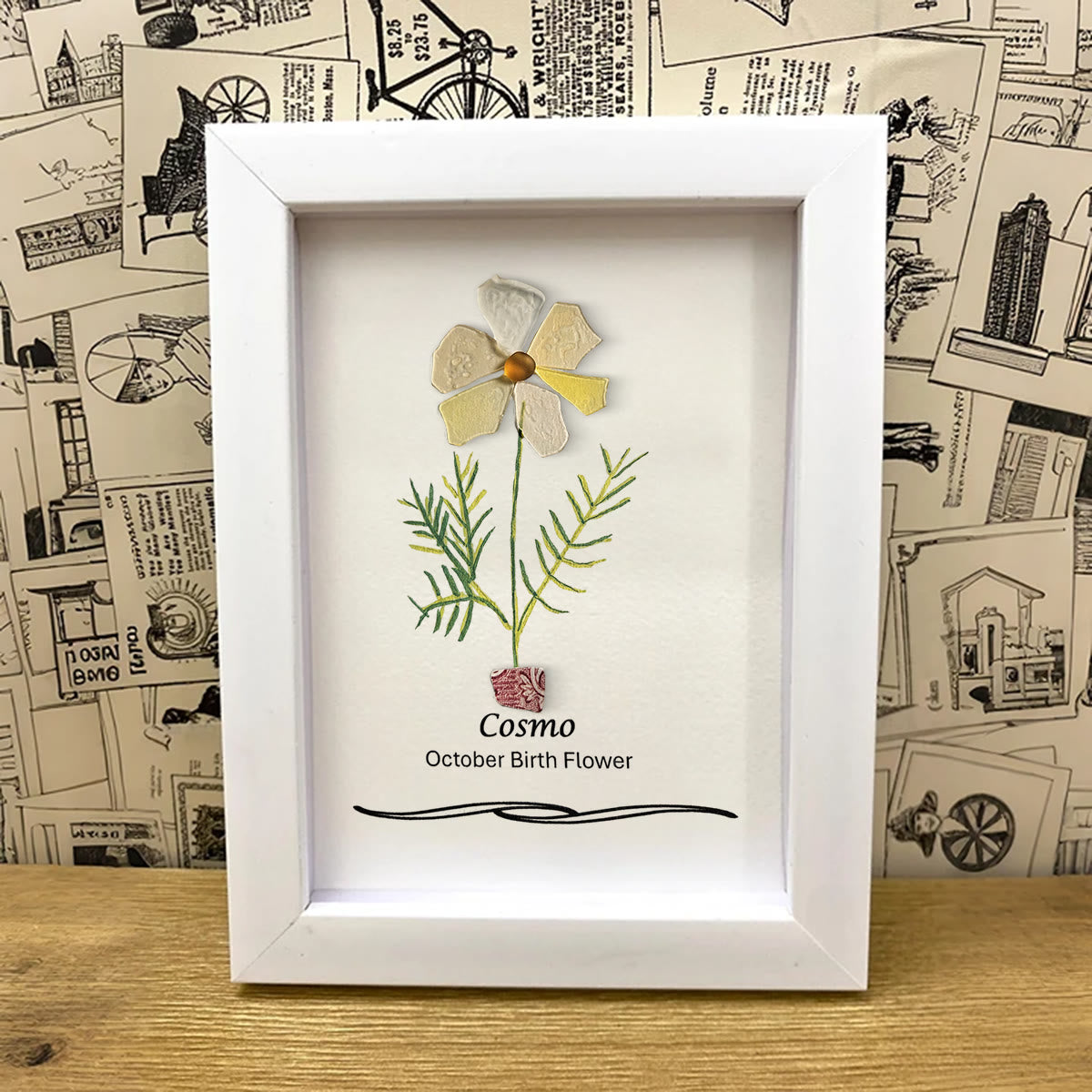 October Birth Flower Cosmo Sea Glass Framed Art - image 4