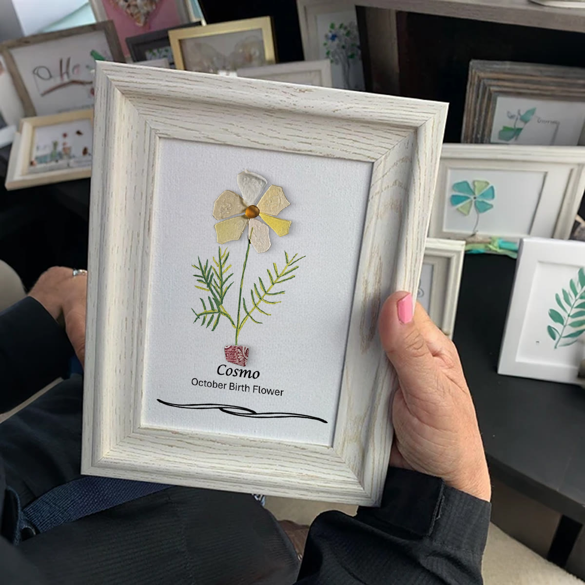 October Birth Flower Cosmo Sea Glass Framed Art - image 2