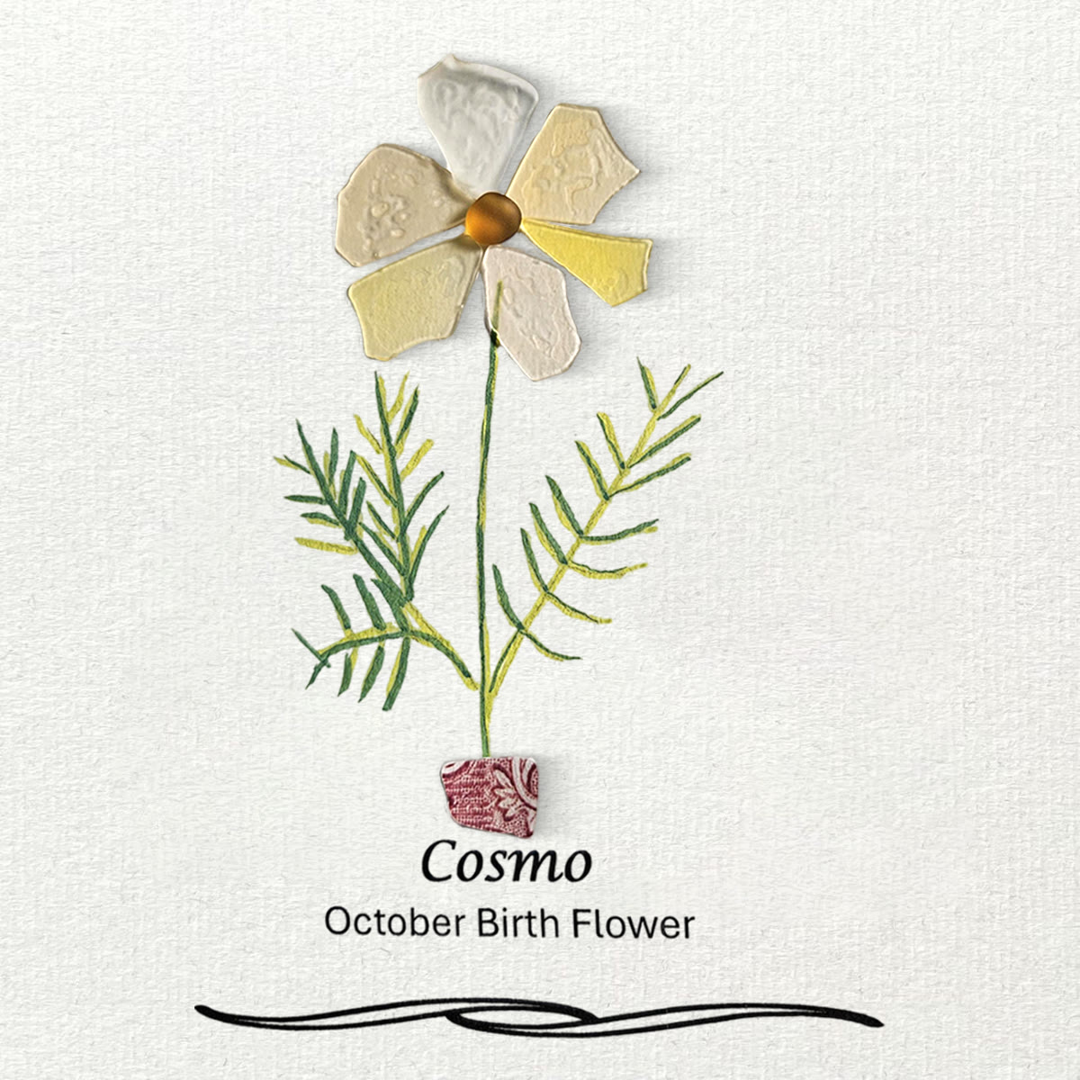 October Birth Flower Cosmo Sea Glass Framed Art - image 7