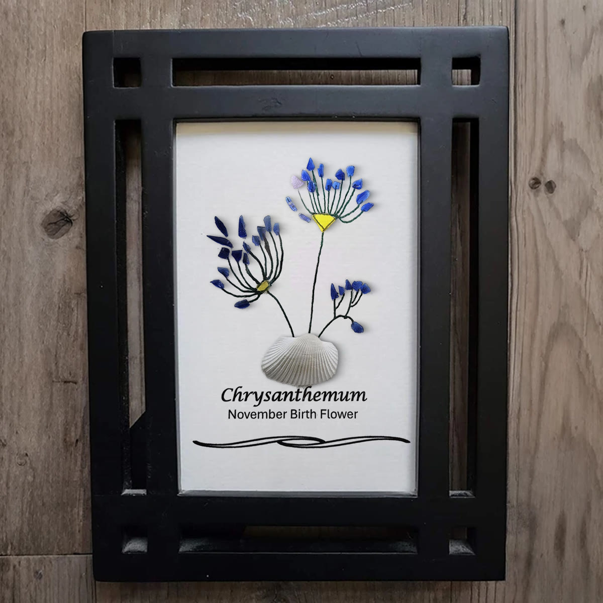 November Birth Flower Chrysanthemum Sea Glass Framed Art - image 5