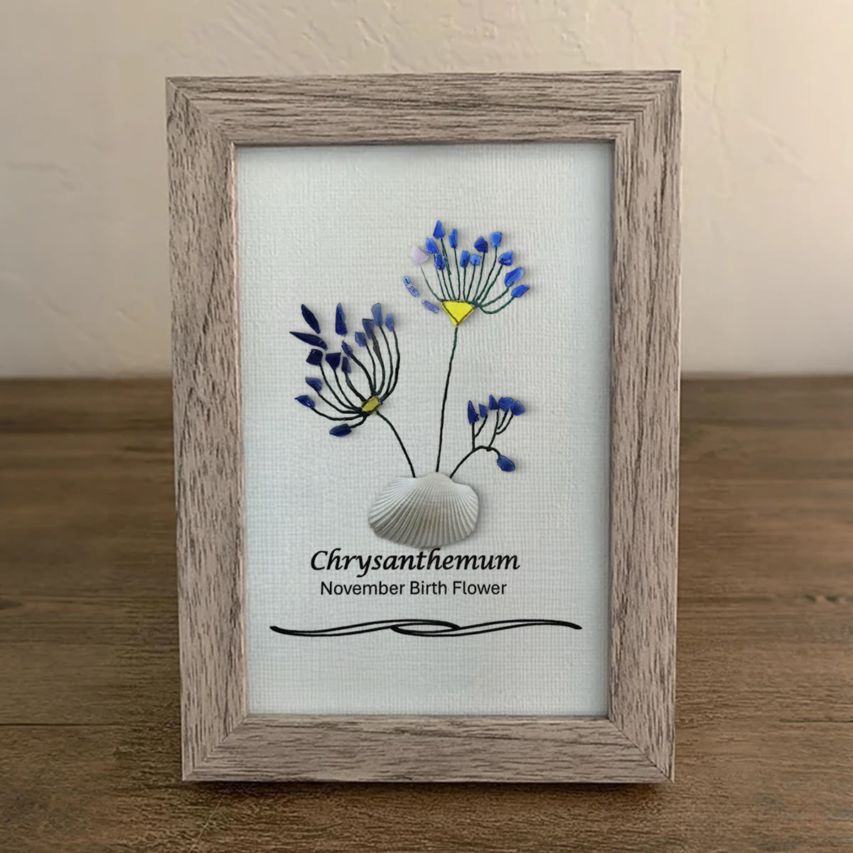 November Birth Flower Chrysanthemum Sea Glass Framed Art - image 6