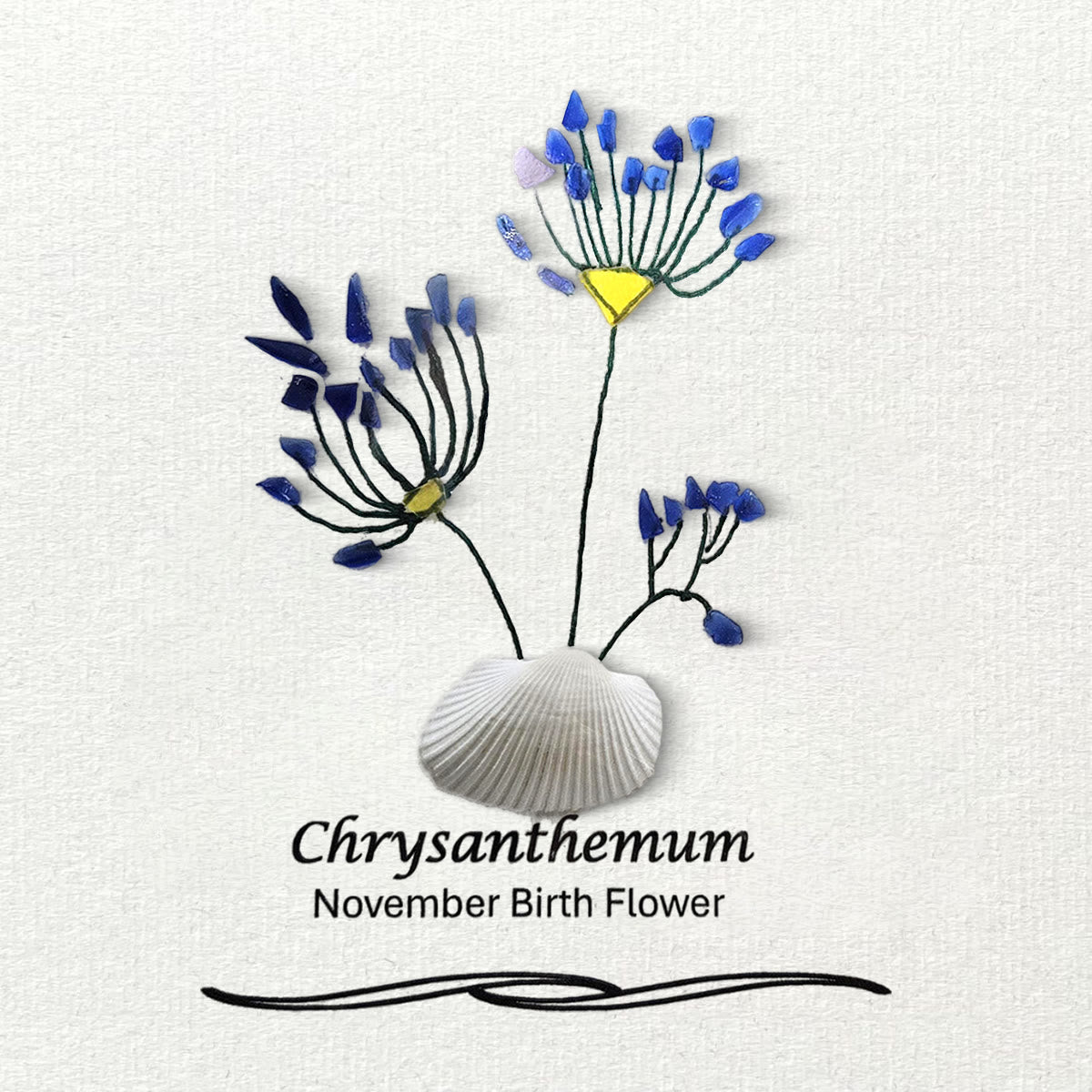November Birth Flower Chrysanthemum Sea Glass Framed Art - image 7