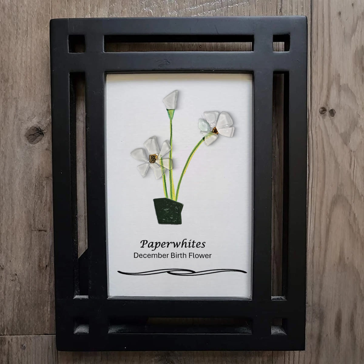 December Birth Flower Paperwhites Sea Glass Framed Art - image 5