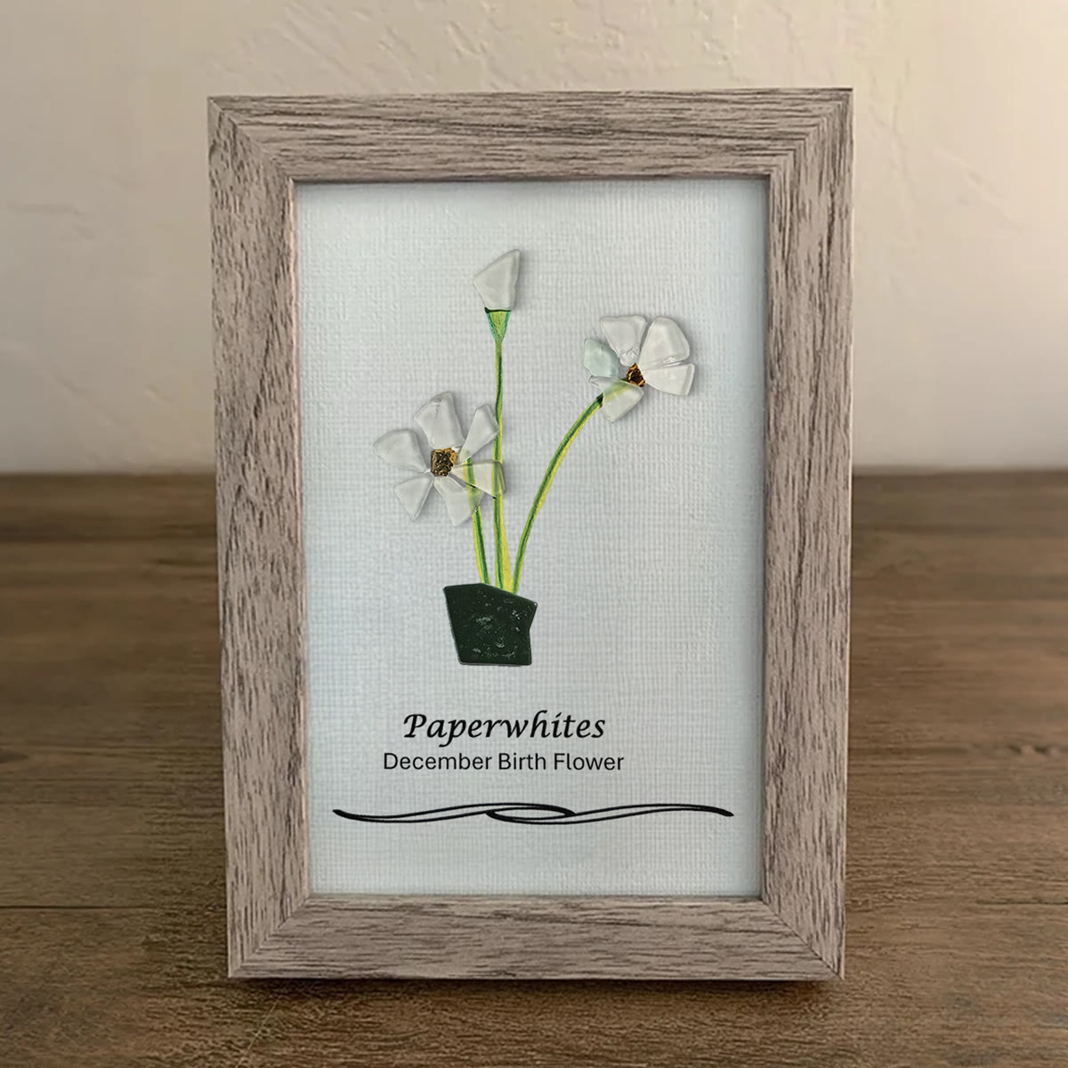 December Birth Flower Paperwhites Sea Glass Framed Art - image 6
