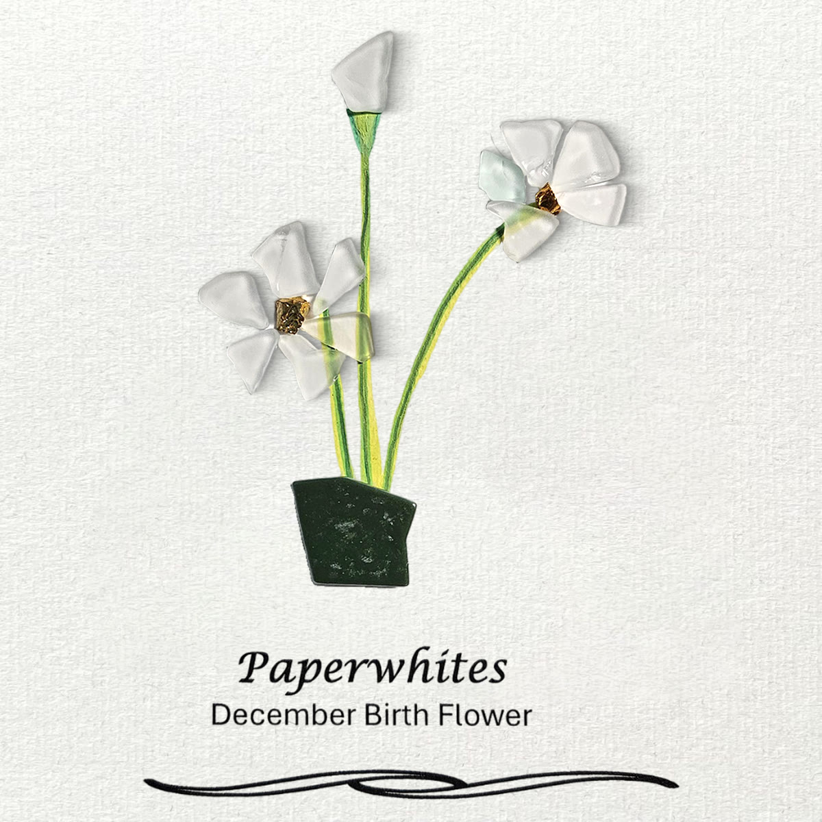 December Birth Flower Paperwhites Sea Glass Framed Art - image 7
