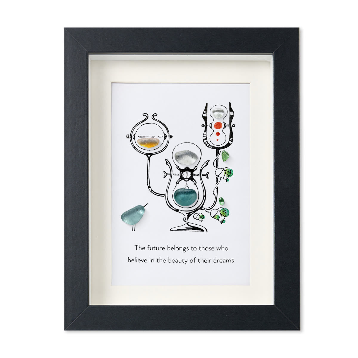 "Future of Dreams" Hourglass With Bird Sea Glass Framed Art - Black - 8" X 6" - image 13