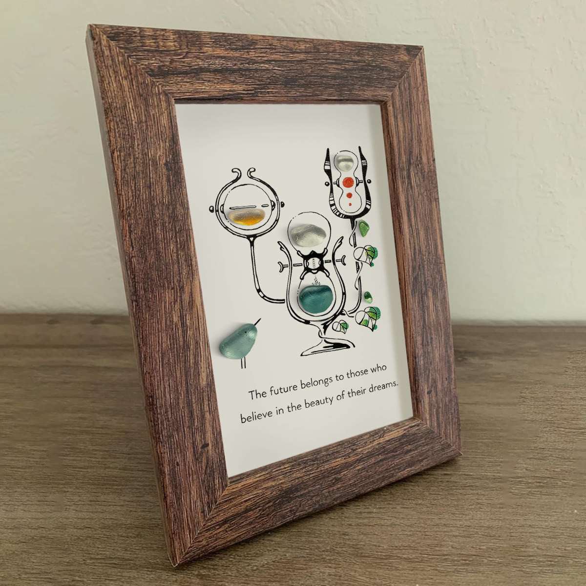 "Future of Dreams" Hourglass With Bird Sea Glass Framed Art - image 8