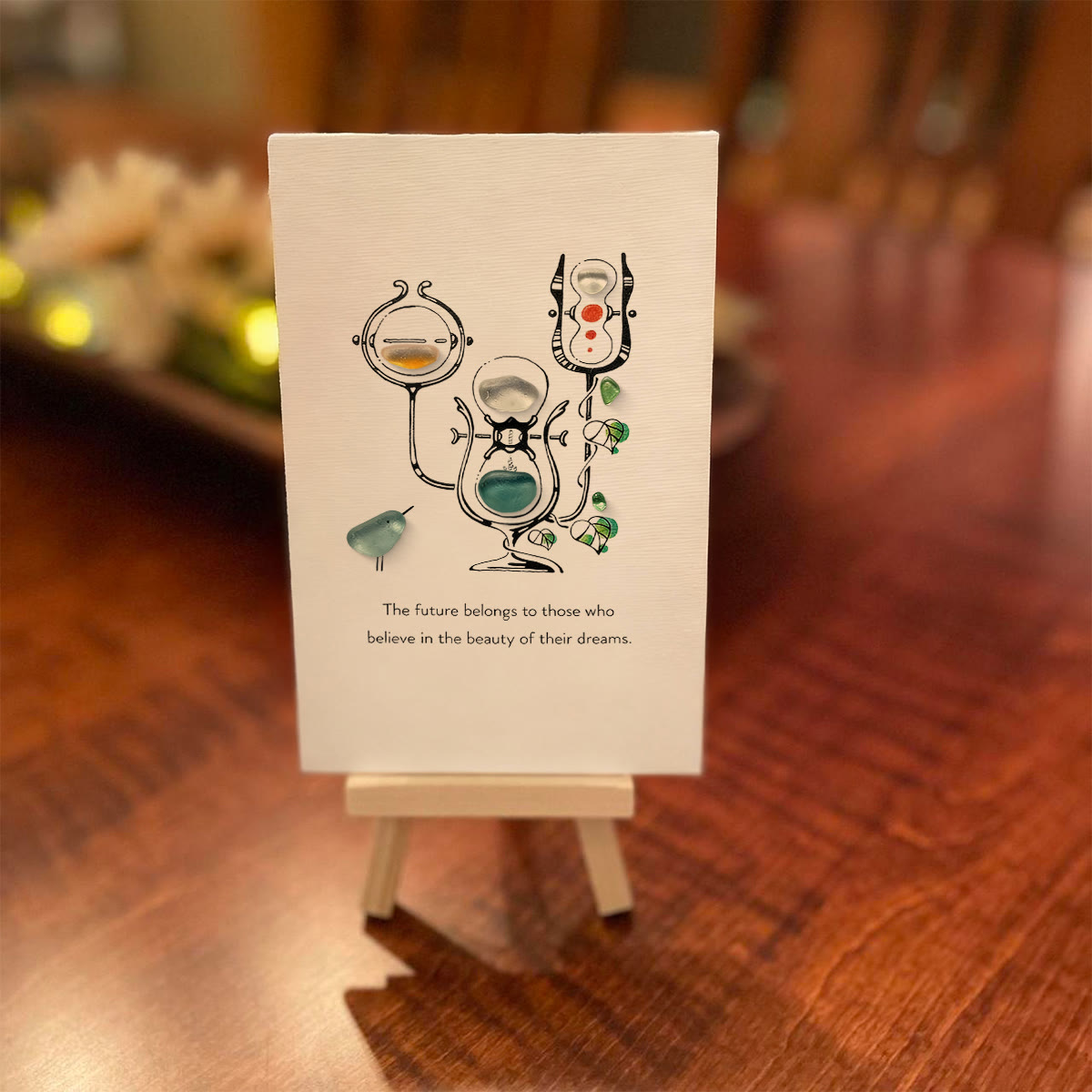 "Future of Dreams" Hourglass With Bird Sea Glass Framed Art - image 3