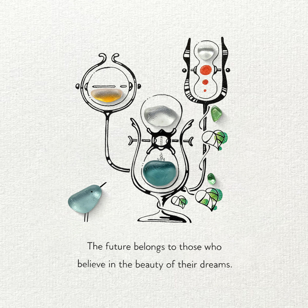 "Future of Dreams" Hourglass With Bird Sea Glass Framed Art - image 2