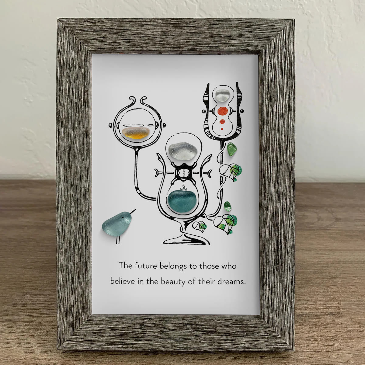 "Future of Dreams" Hourglass With Bird Sea Glass Framed Art - image 6