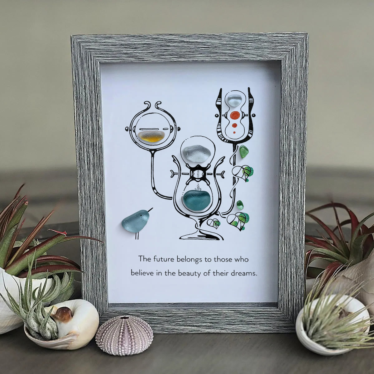 "Future of Dreams" Hourglass With Bird Sea Glass Framed Art - image 0