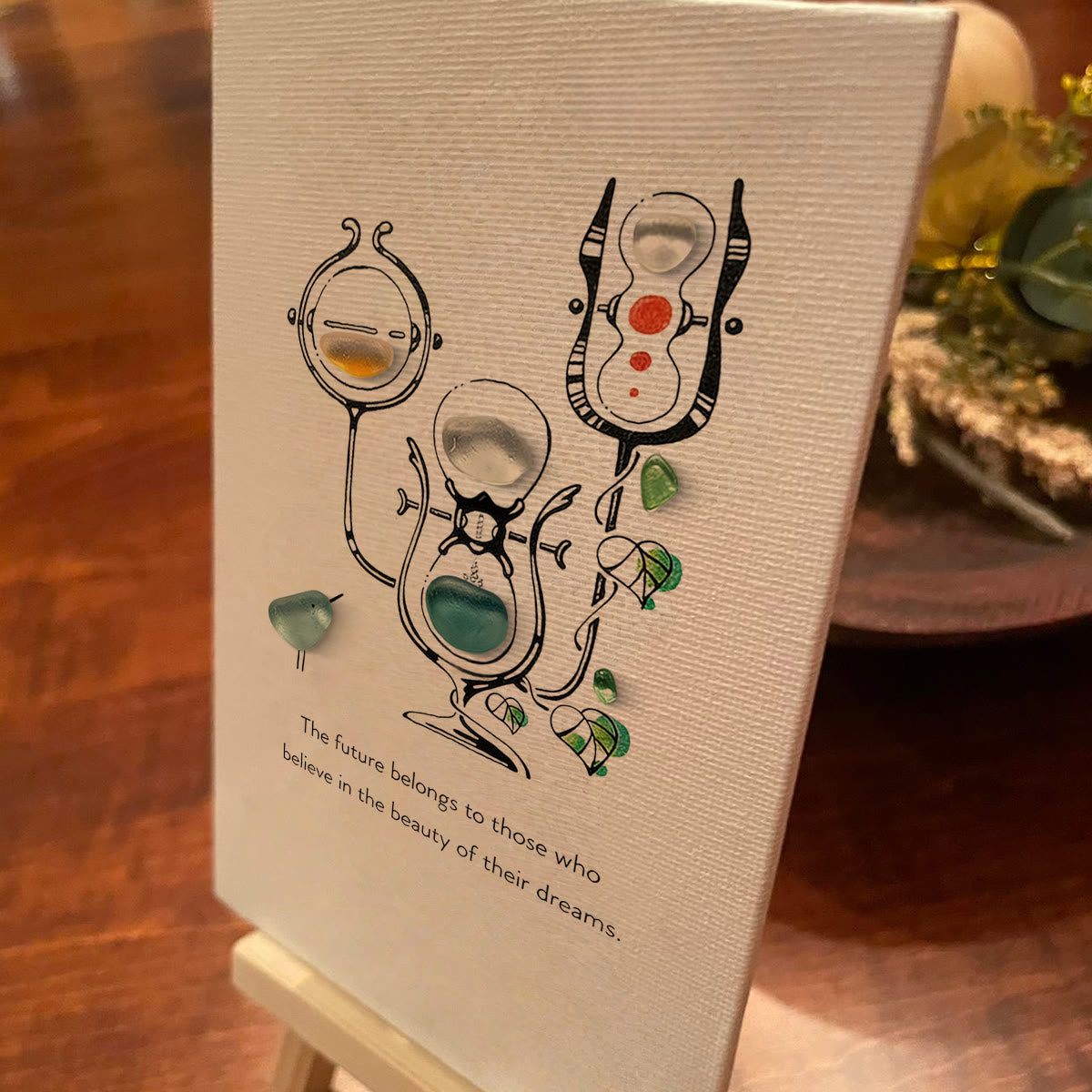 "Future of Dreams" Hourglass With Bird Sea Glass Framed Art - image 4