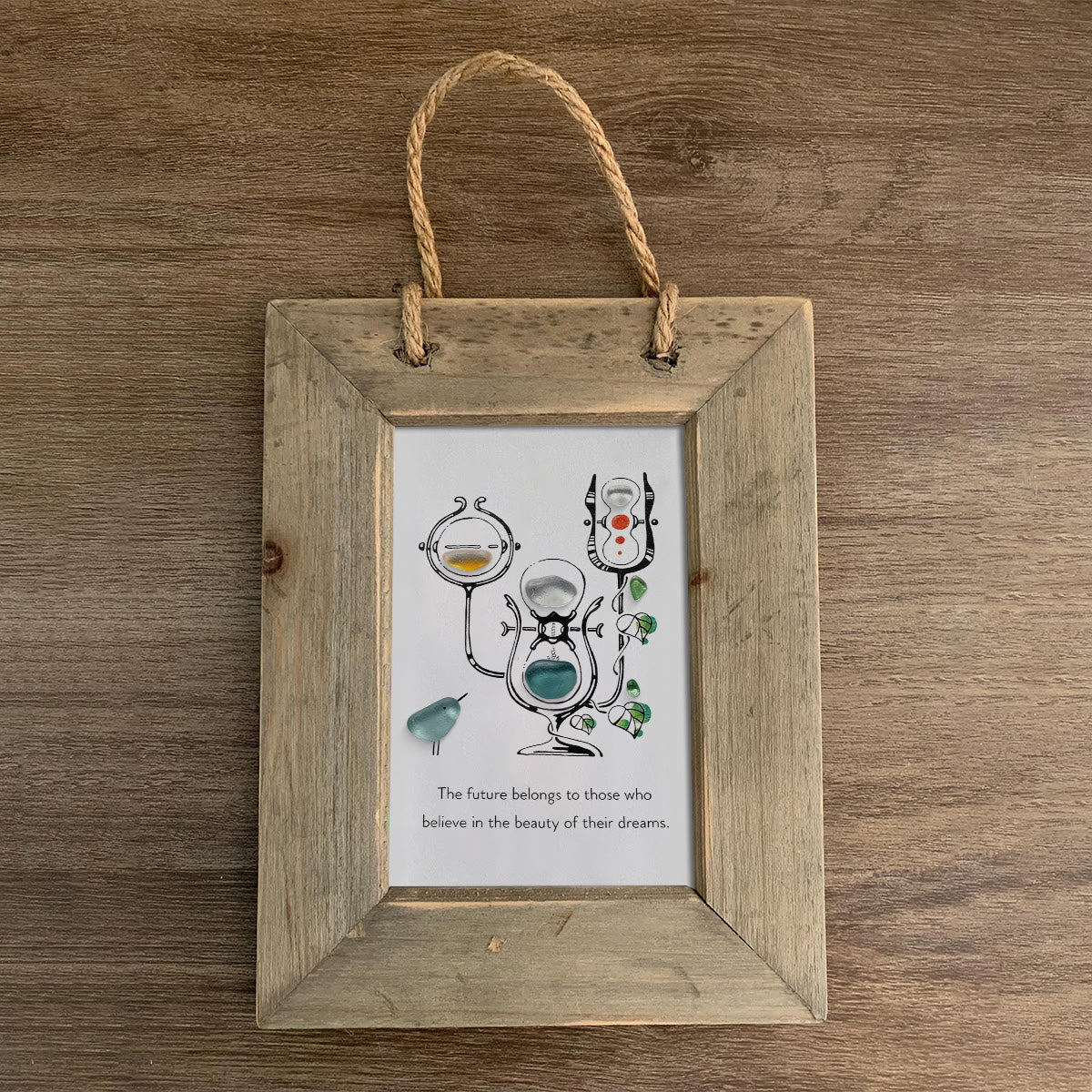 "Future of Dreams" Hourglass With Bird Sea Glass Framed Art - image 9