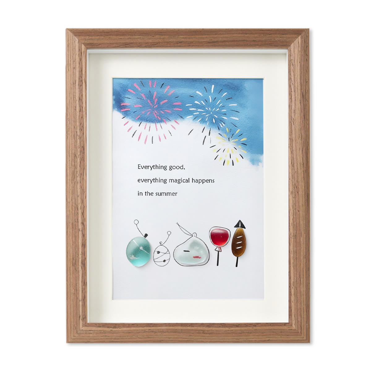 Summer Magical Firework Scene Sea Glass Framed Art - Walnut Brown - 8" X 6" - image 11