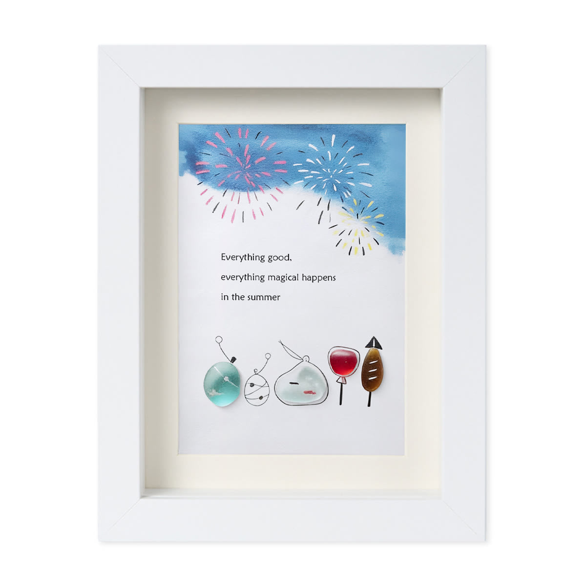 Summer Magical Firework Scene Sea Glass Framed Art - White - 8" X 6" - image 13