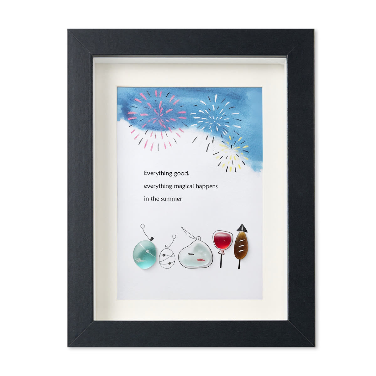 Summer Magical Firework Scene Sea Glass Framed Art - Black - 8" X 6" - image 12