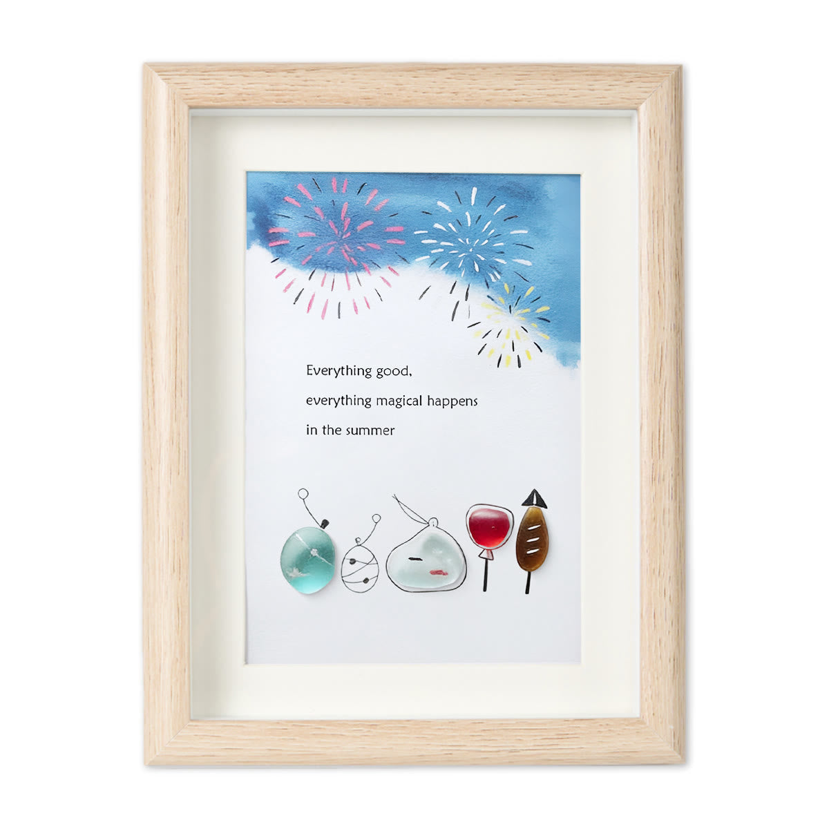 Summer Magical Firework Scene Sea Glass Framed Art - Oak - 8" X 6" - image 10
