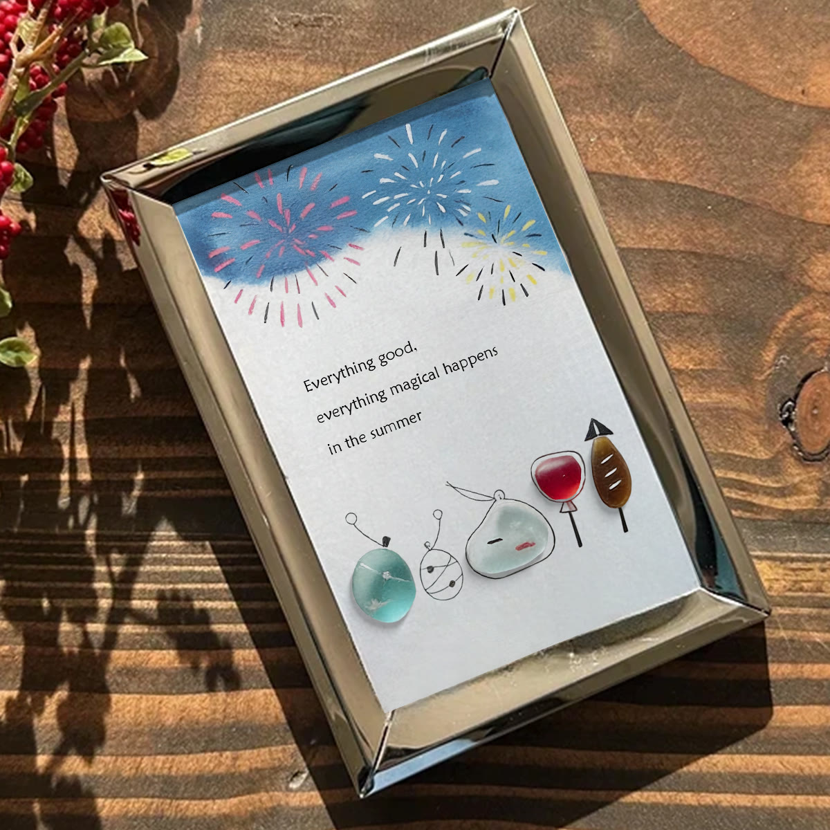 Summer Magical Firework Scene Sea Glass Framed Art - image 3