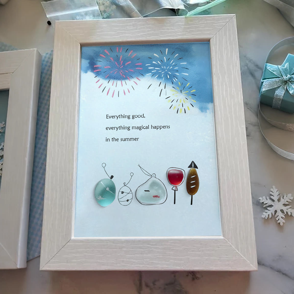 Summer Magical Firework Scene Sea Glass Framed Art - image 5