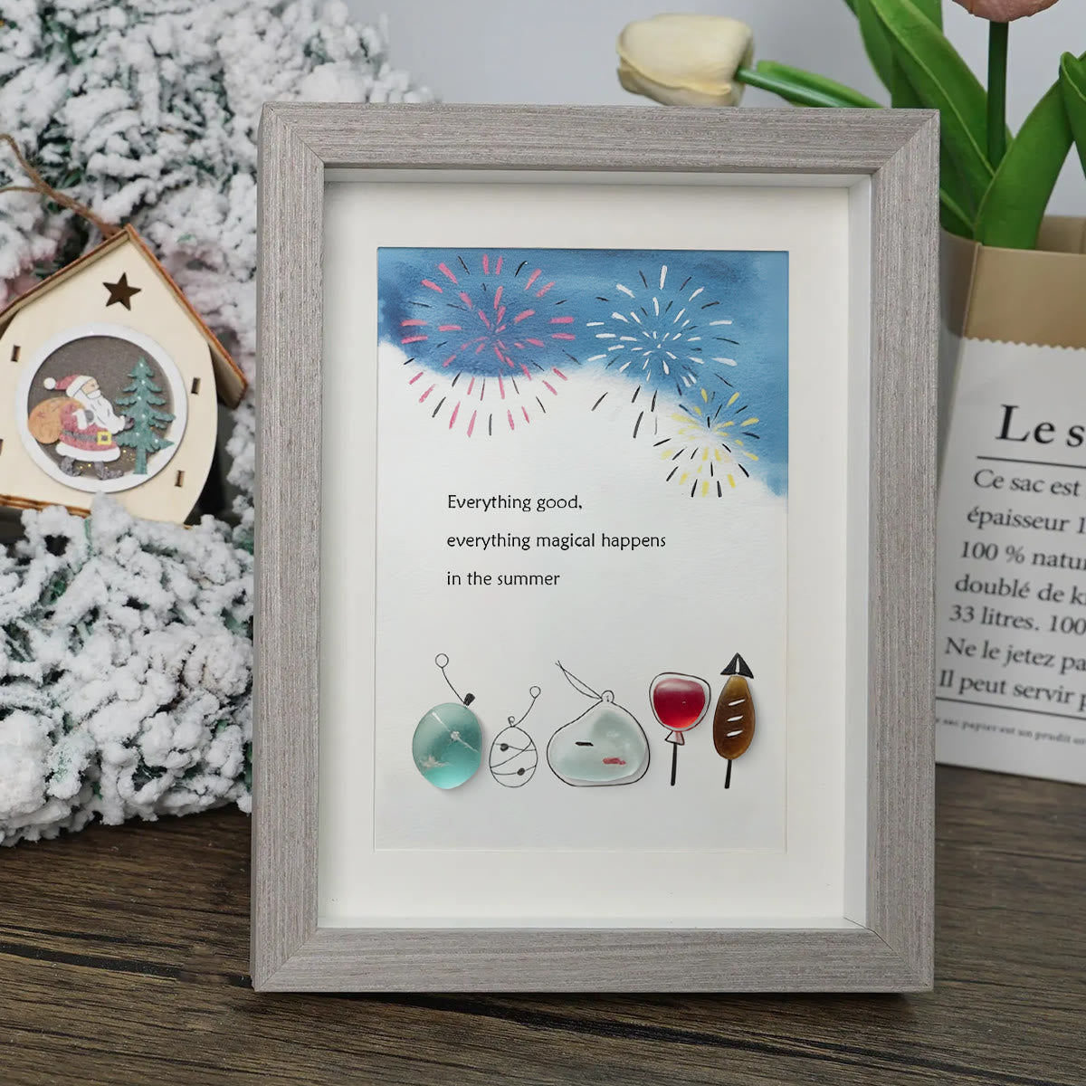 Summer Magical Firework Scene Sea Glass Framed Art - image 4