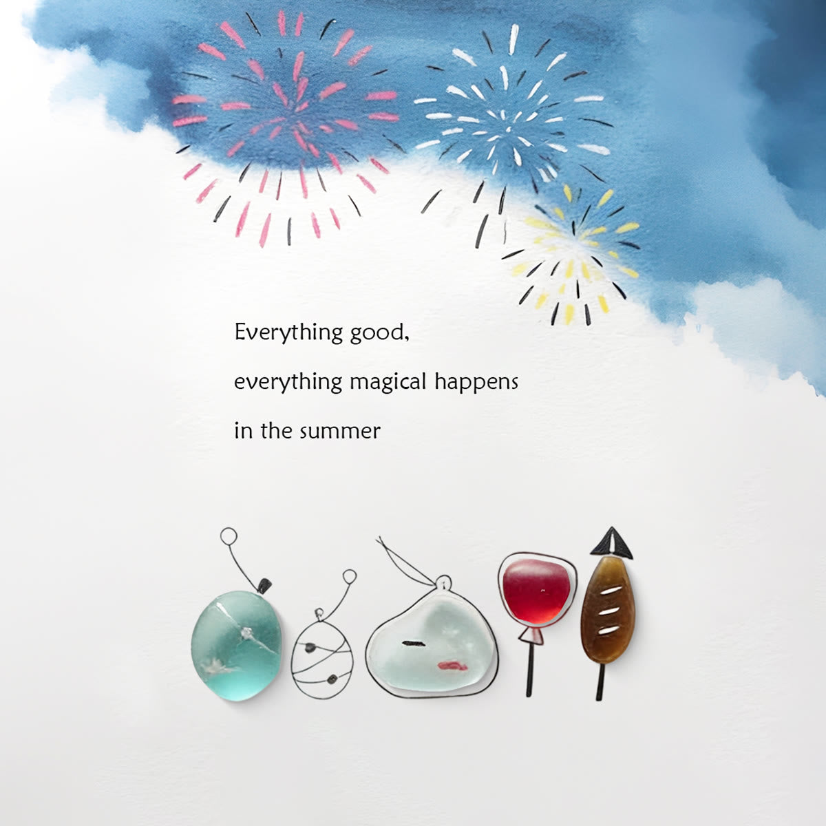 Summer Magical Firework Scene Sea Glass Framed Art - image 2