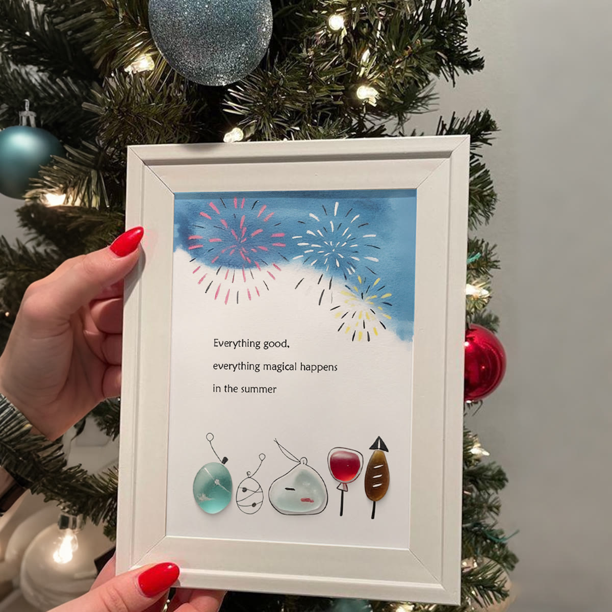 Summer Magical Firework Scene Sea Glass Framed Art - image 7