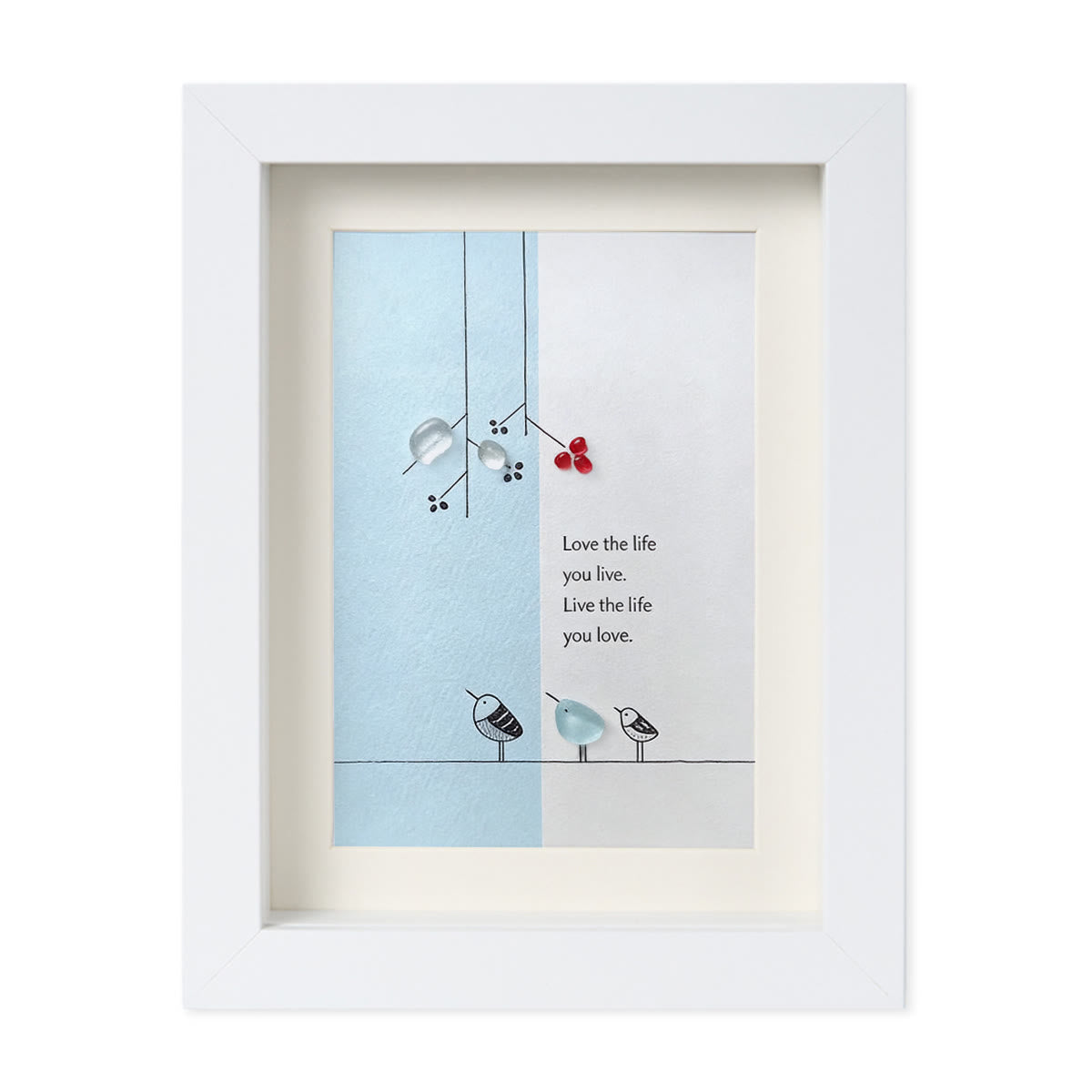 "Love the Life You Live" Bird Sea Glass Framed Art - White - 8" X 6" - image 12