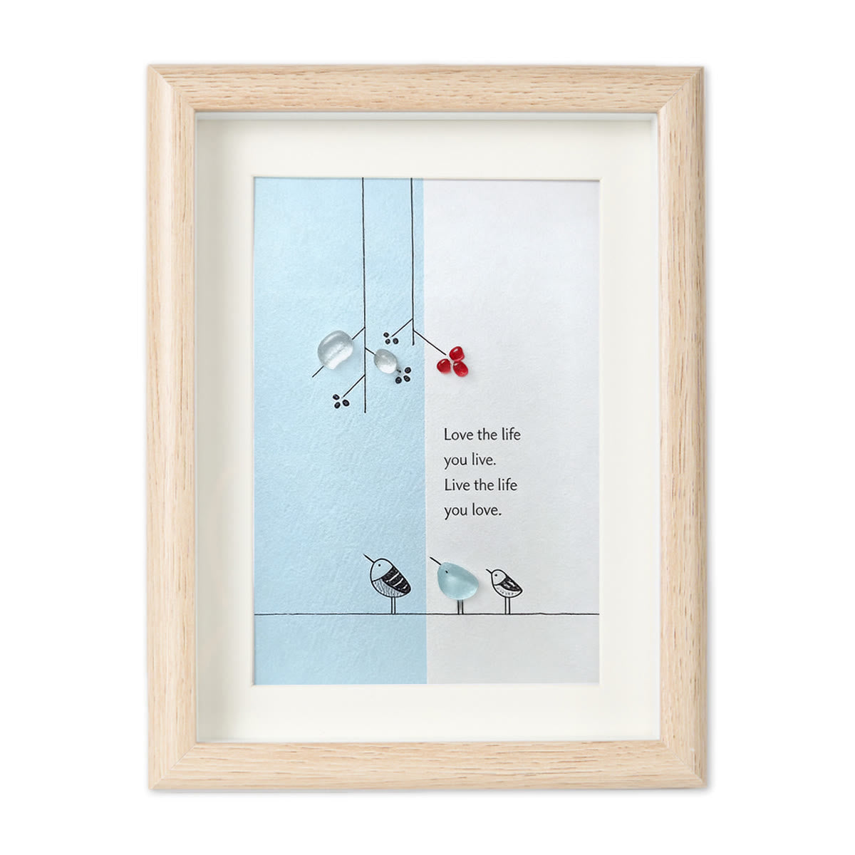 "Love the Life You Live" Bird Sea Glass Framed Art - Oak - 8" X 6" - image 9