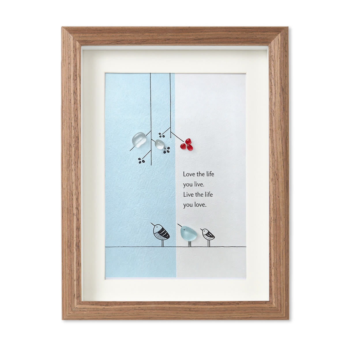"Love the Life You Live" Bird Sea Glass Framed Art - Walnut Brown - 8" X 6" - image 10