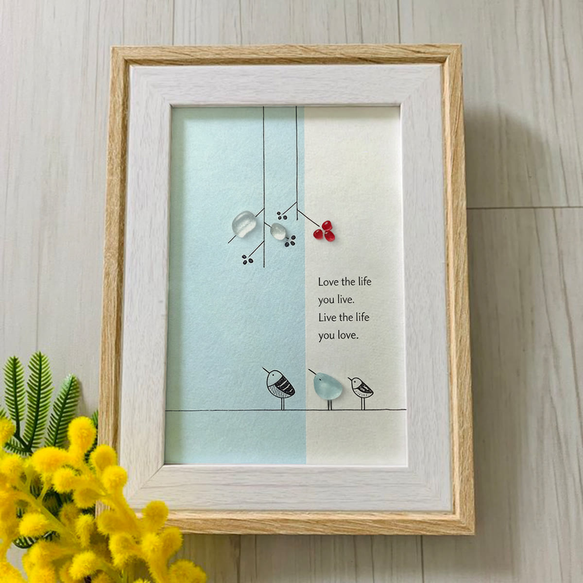 "Love the Life You Live" Bird Sea Glass Framed Art - image 3