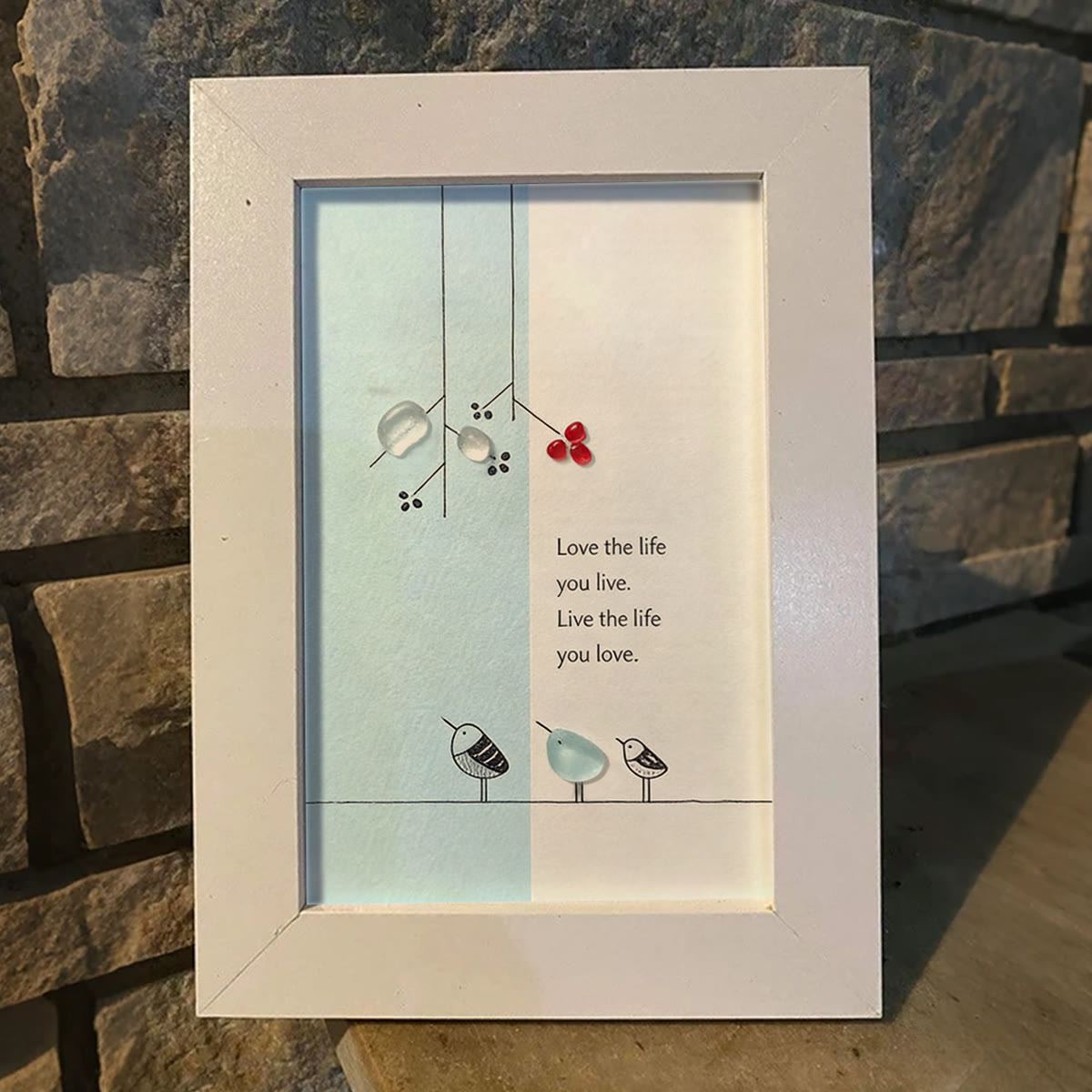 "Love the Life You Live" Bird Sea Glass Framed Art - image 7