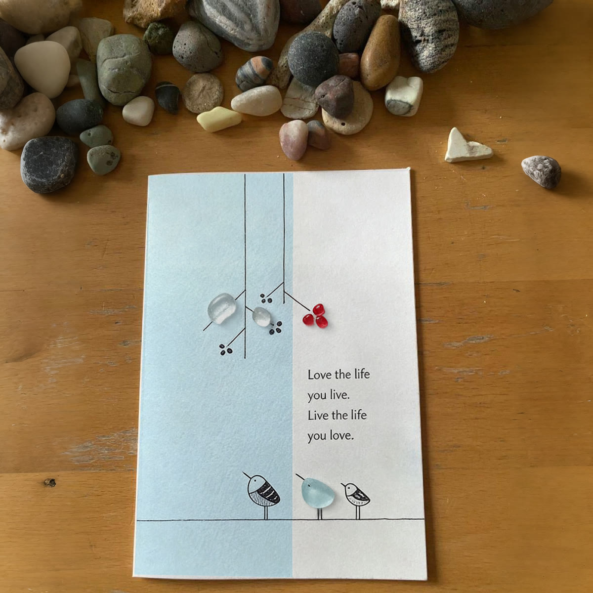 "Love the Life You Live" Bird Sea Glass Framed Art - Seaglass Card - 8" X 6" - image 1