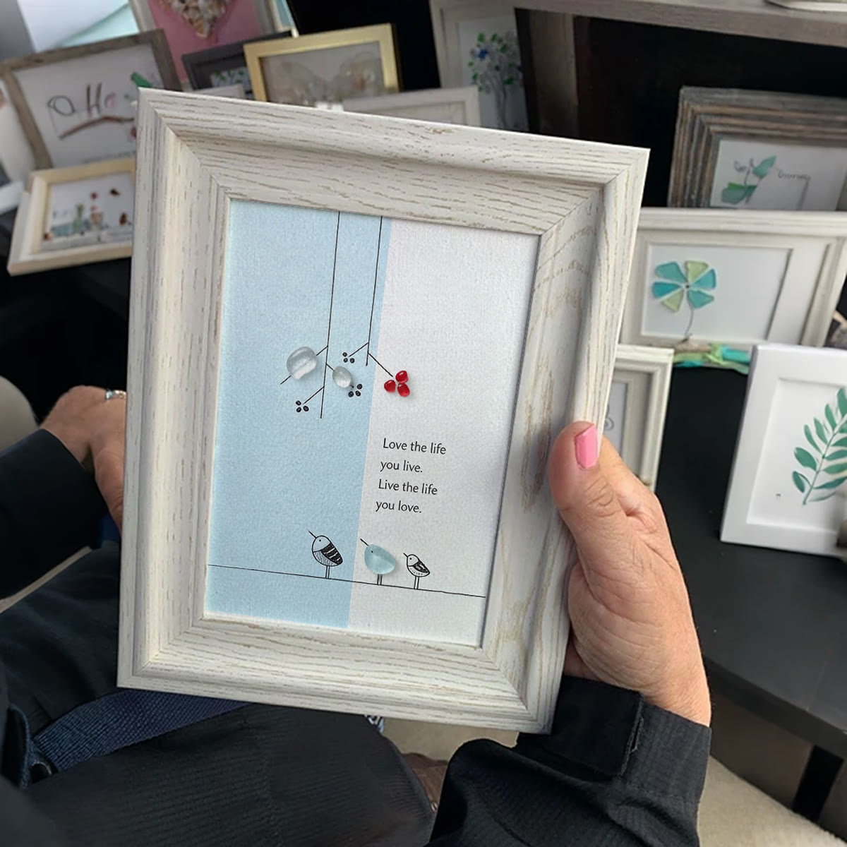 "Love the Life You Live" Bird Sea Glass Framed Art - image 4