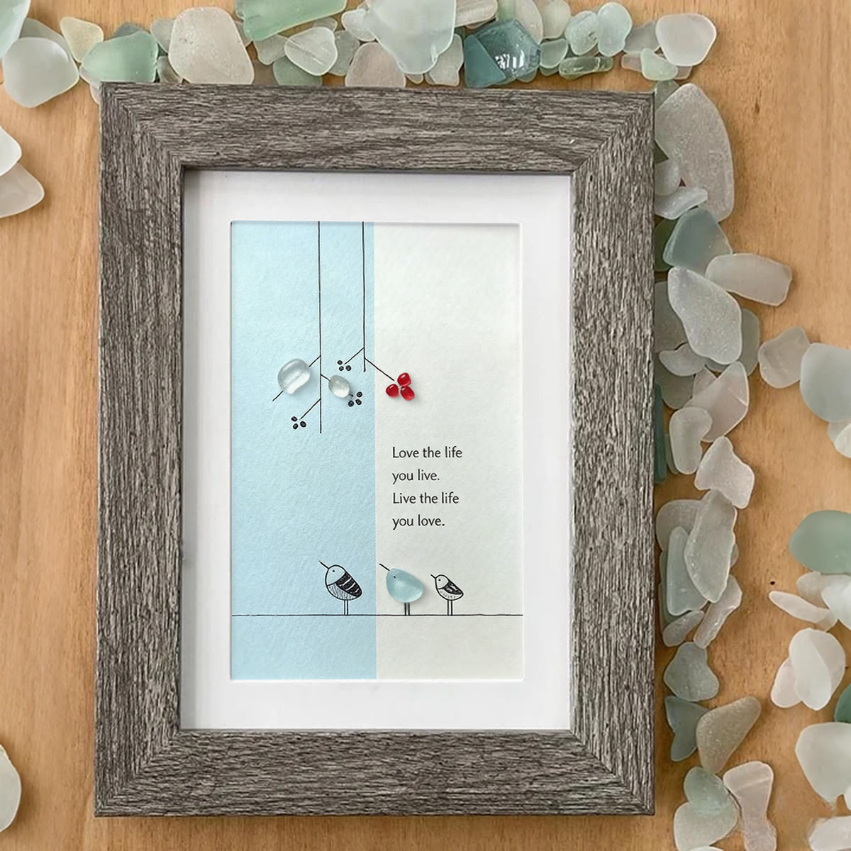 "Love the Life You Live" Bird Sea Glass Framed Art - image 0