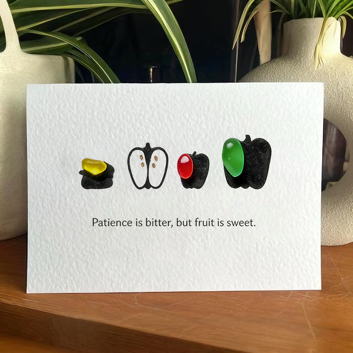 Patience & Sweet Fruit Quote Sea Glass Framed Art - Seaglass Card - 6" X 8" - image 1