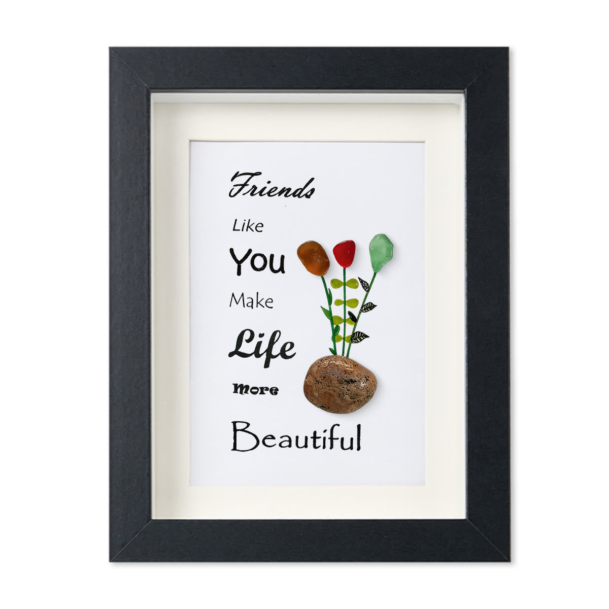 Friends Make Life Beautiful Floral Sea Glass Framed Art - Black - 8" X 6" - image 13