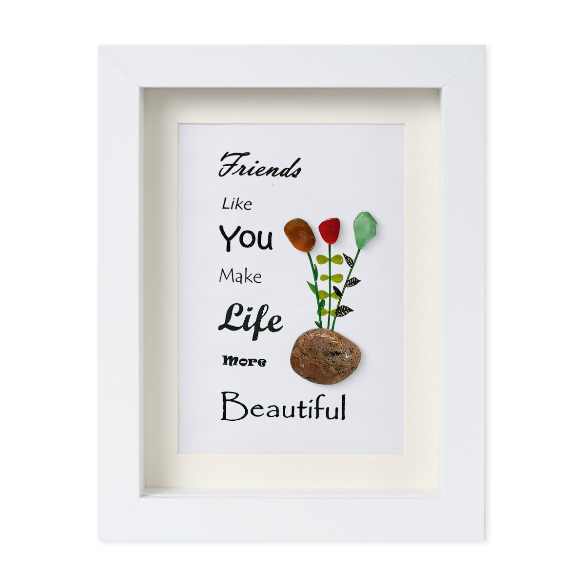 Friends Make Life Beautiful Floral Sea Glass Framed Art - White - 8" X 6" - image 14
