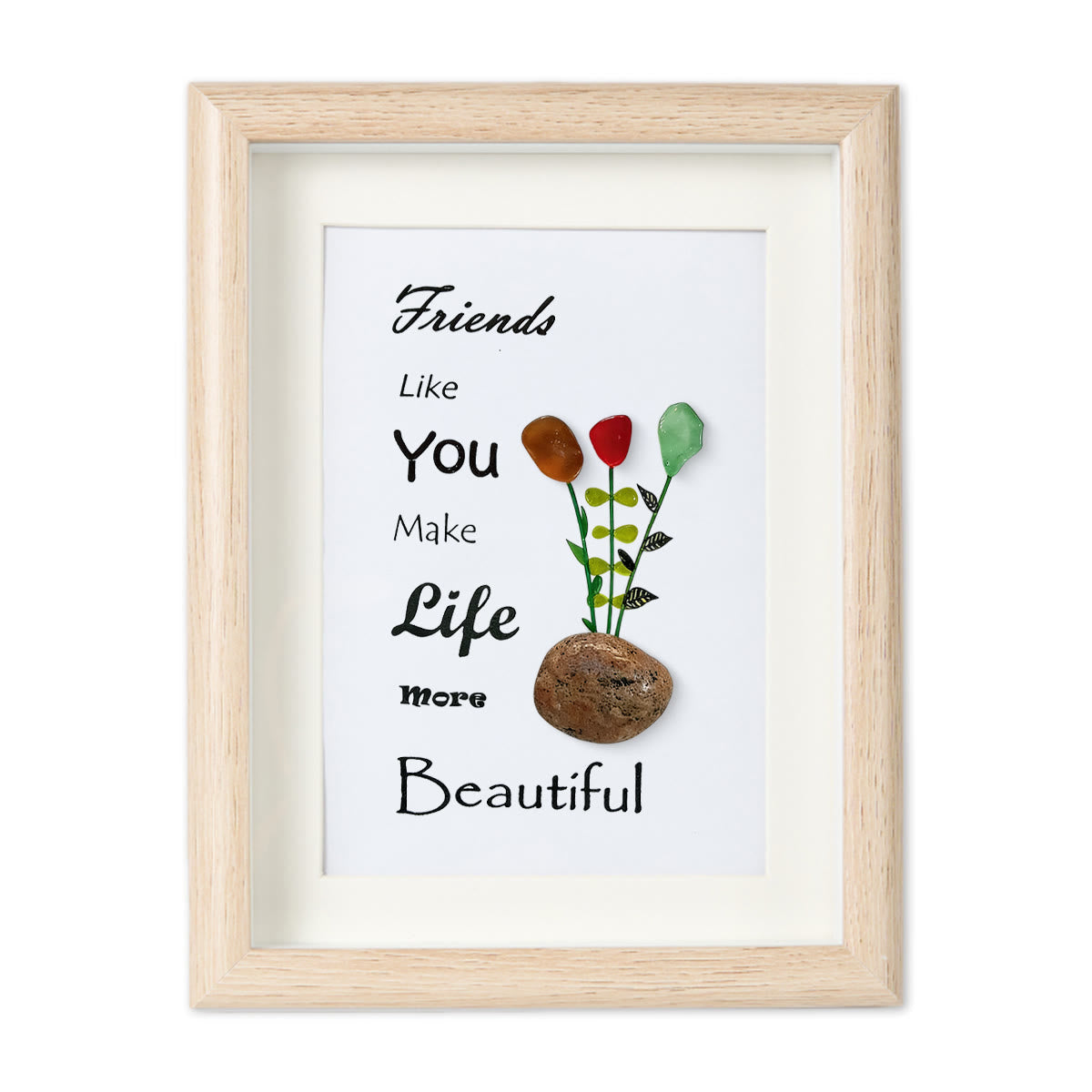 Friends Make Life Beautiful Floral Sea Glass Framed Art - Oak - 8" X 6" - image 11