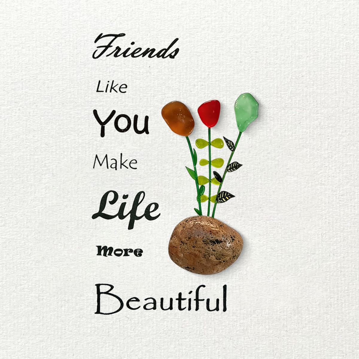 Friends Make Life Beautiful Floral Sea Glass Framed Art - image 2