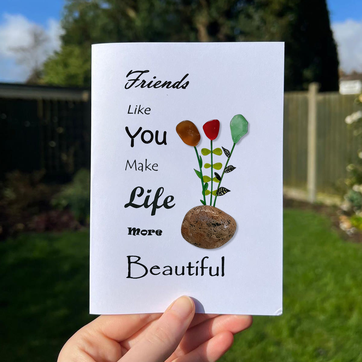 Friends Make Life Beautiful Floral Sea Glass Framed Art - Seaglass Card - 8" X 6" - image 1