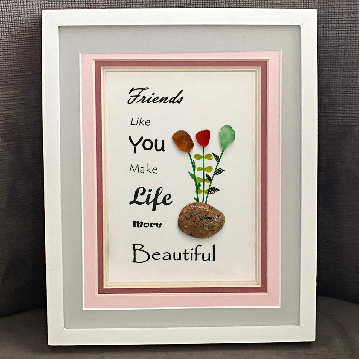 Friends Make Life Beautiful Floral Sea Glass Framed Art - image 8