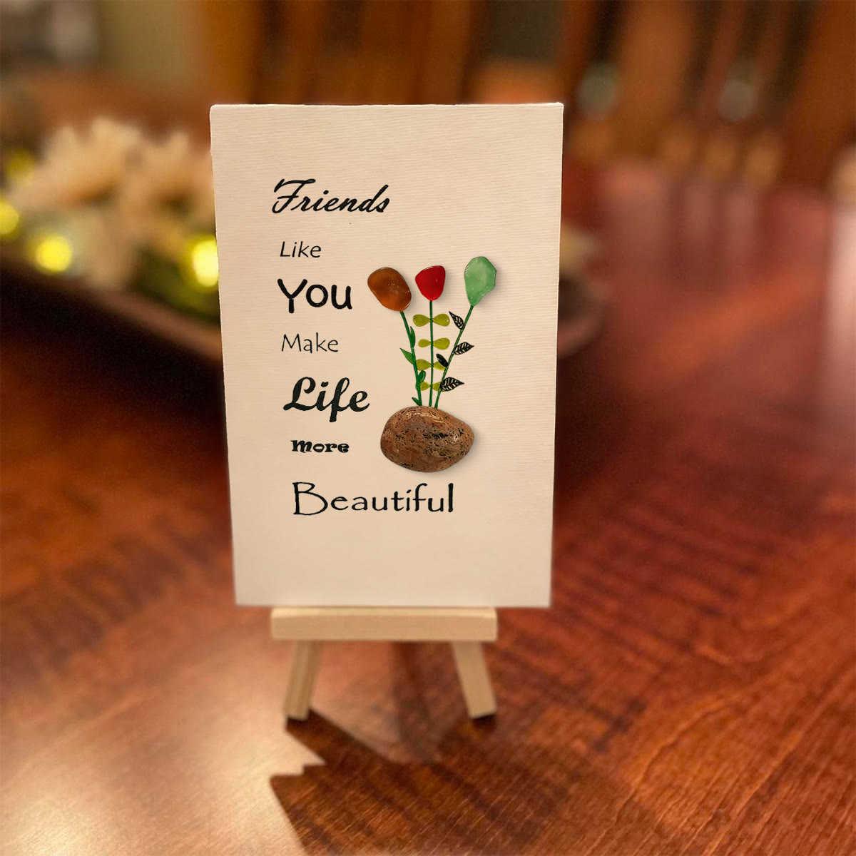 Friends Make Life Beautiful Floral Sea Glass Framed Art - image 3