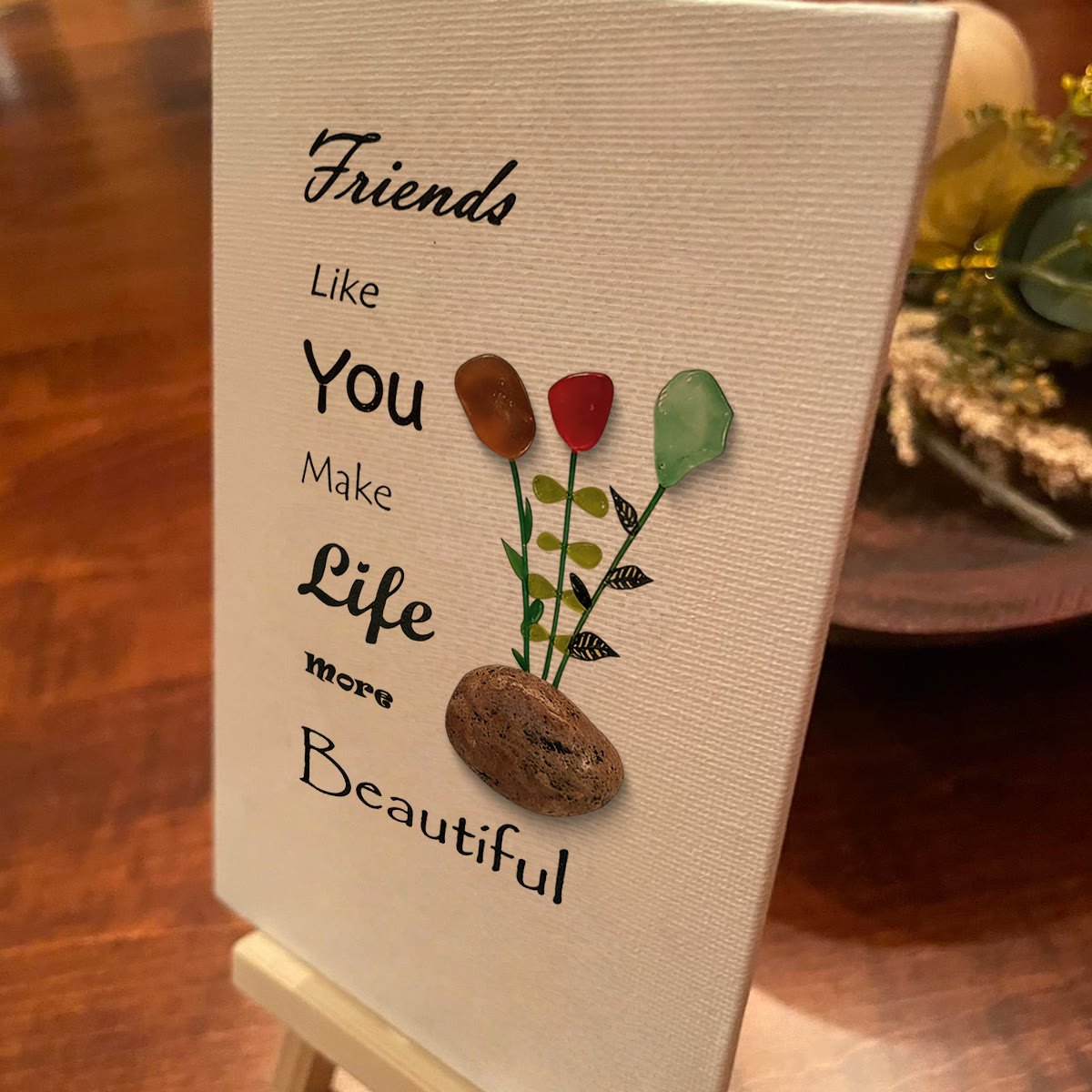 Friends Make Life Beautiful Floral Sea Glass Framed Art - image 4